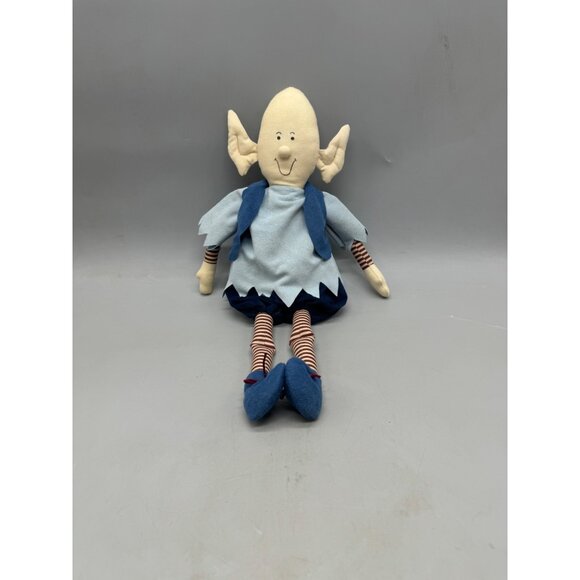 Vintage Cloth Elf Doll Pointed Ears Blue Outfit & Striped Legs Handmade Toy READ - Picture 2 of 8